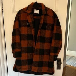 Old Navy Plaid Shirt Jacket in Black and Orange